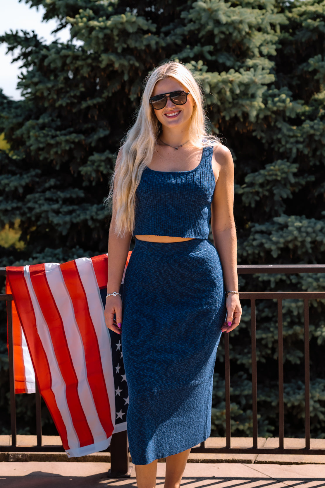 Kavala Tank & Midi Skirt Set | Navy