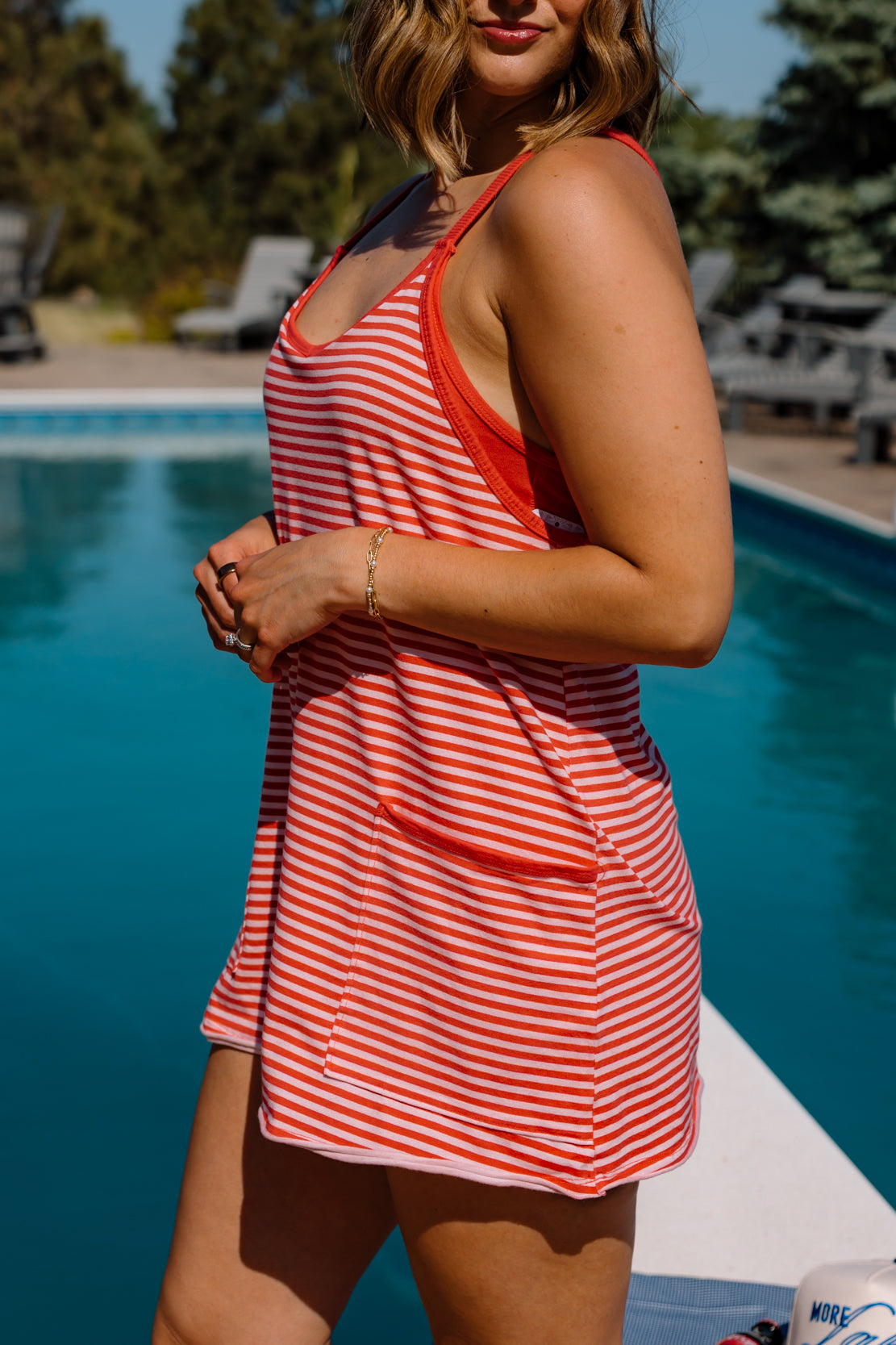 Hot Shot Printed Mini Dress | Court Stripe Grapefruit