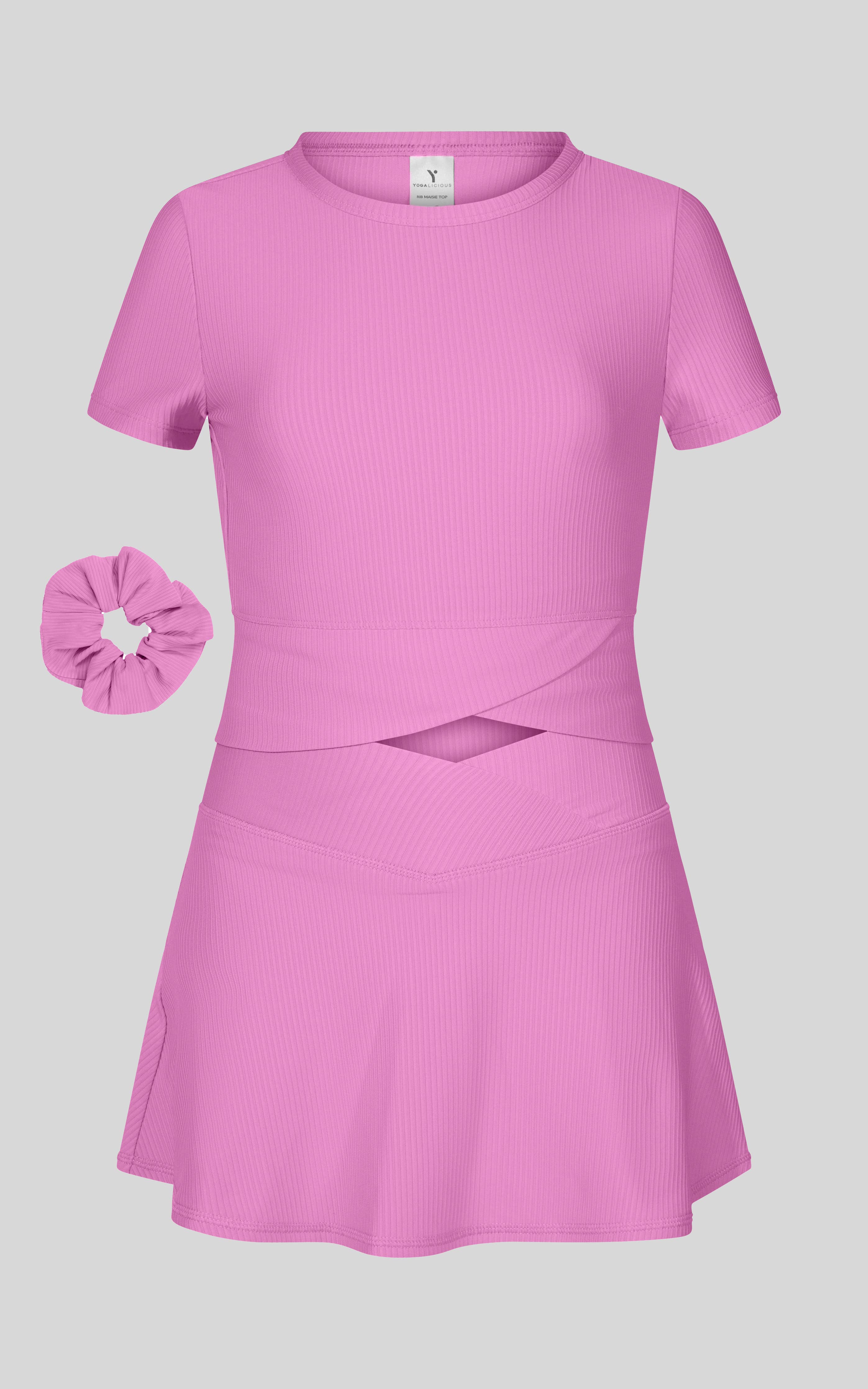 Little Girl Rib Marie Crossover Top and Skort Set | Pink Bloom