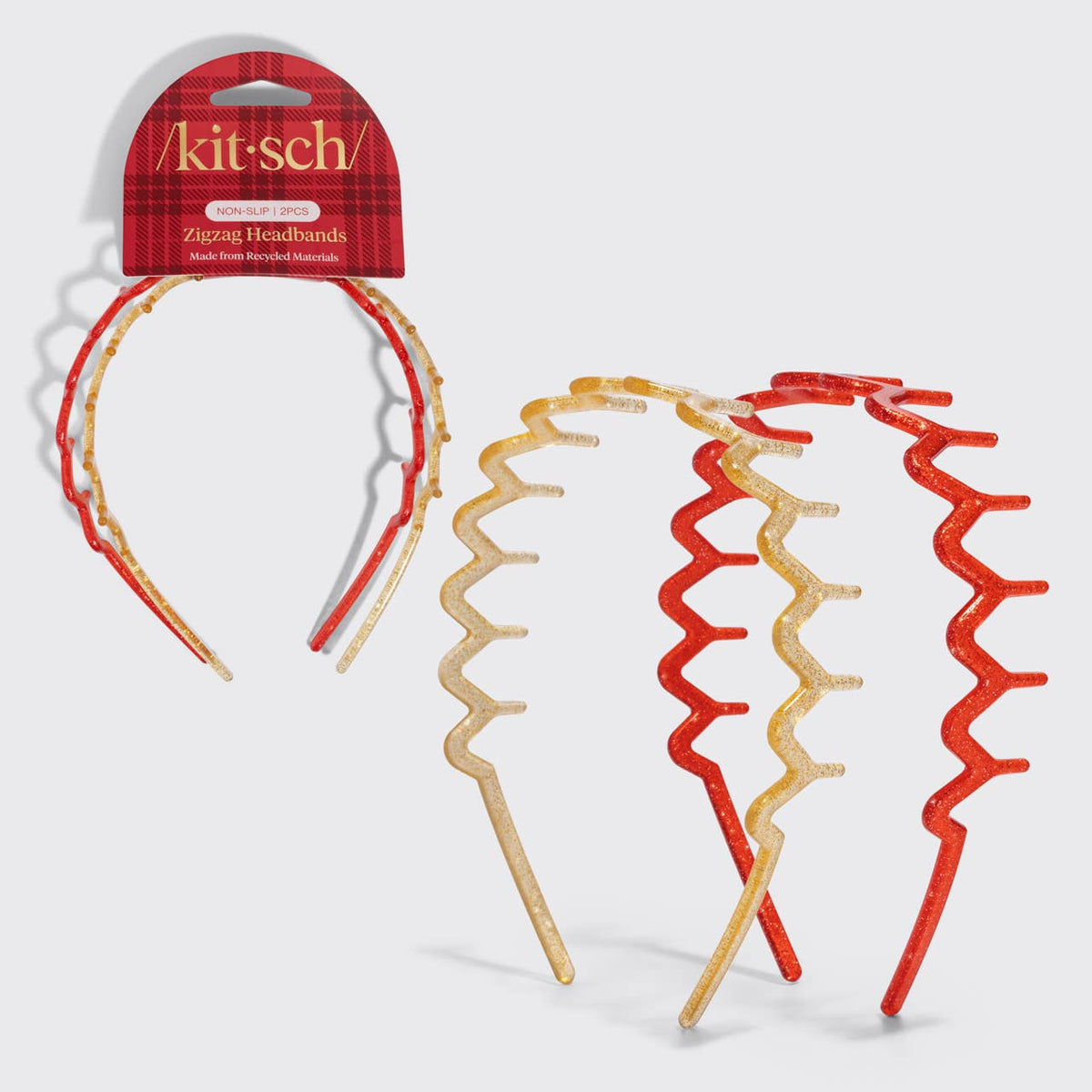 Recycled Plastic Zigzag Headbands 2pc Set | Gold & Red