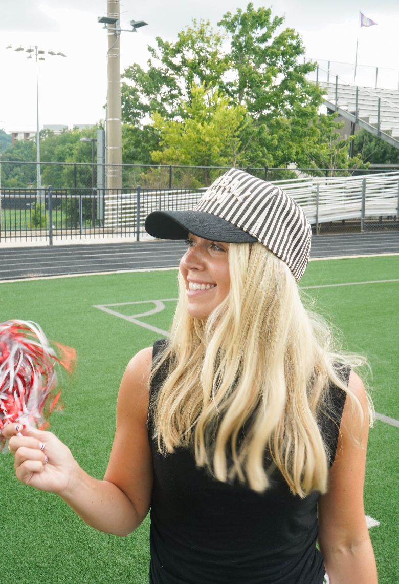KENZKUSTOMZ Football Mom Hat | Black/White Stripe