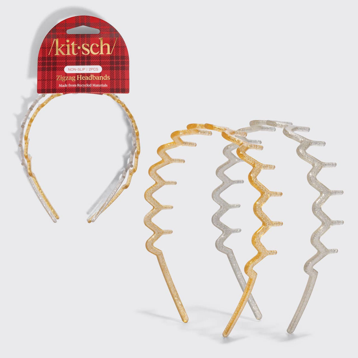 Recycled Plastic Zigzag Headbands 2pc Set | Gold & Silver