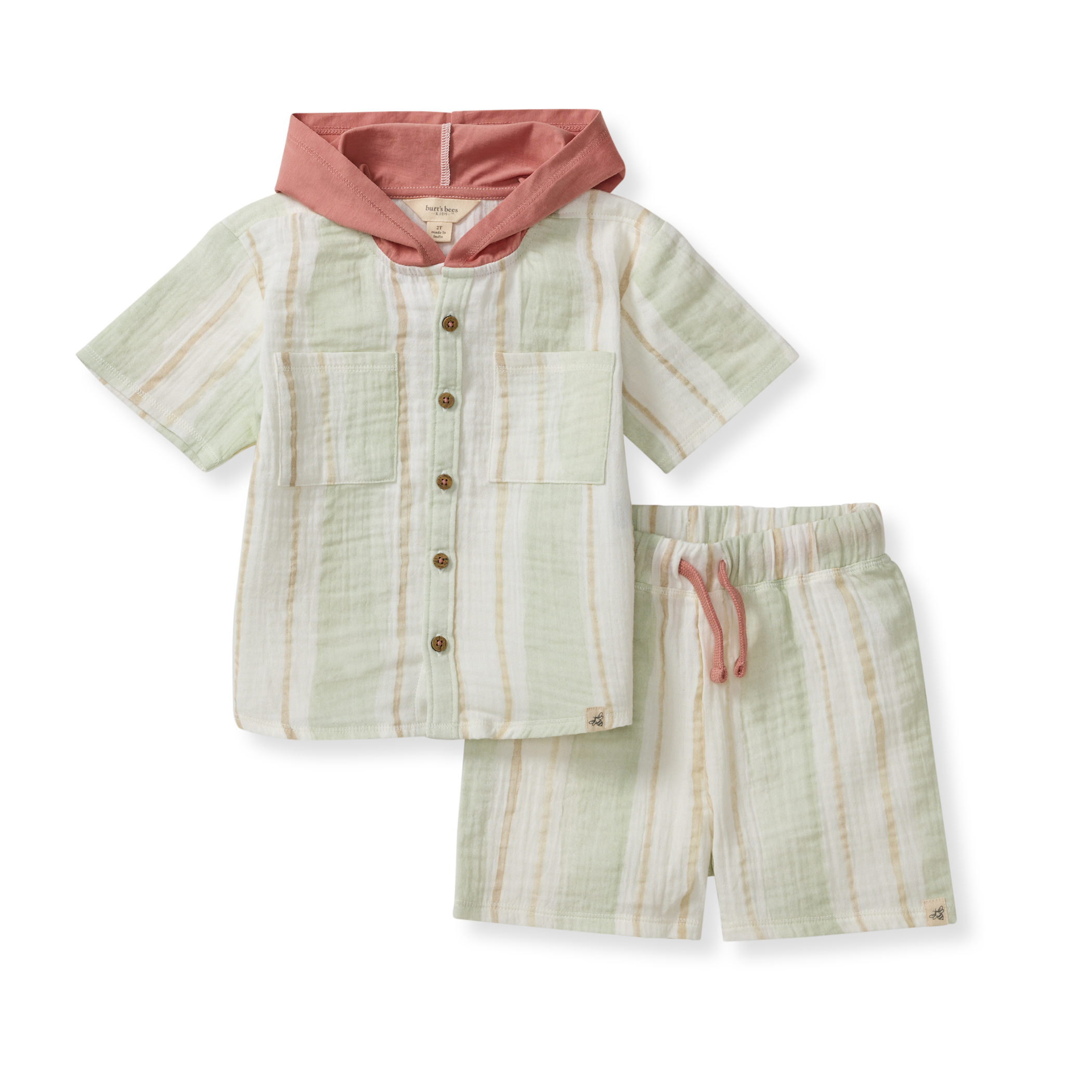Pacific Stripe Hooded Shirt & Shorts Set | Green
