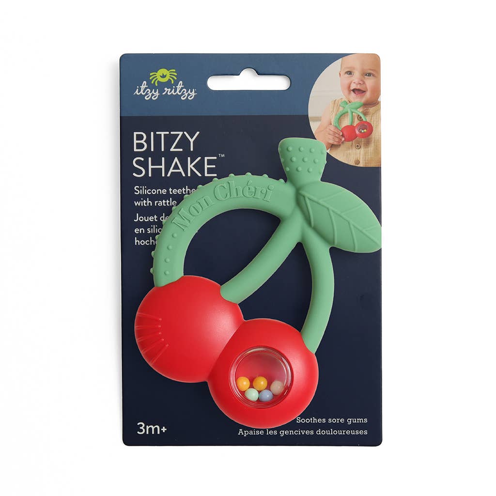 Bitzy Shake Silicone Teether with Rattle | Cherries