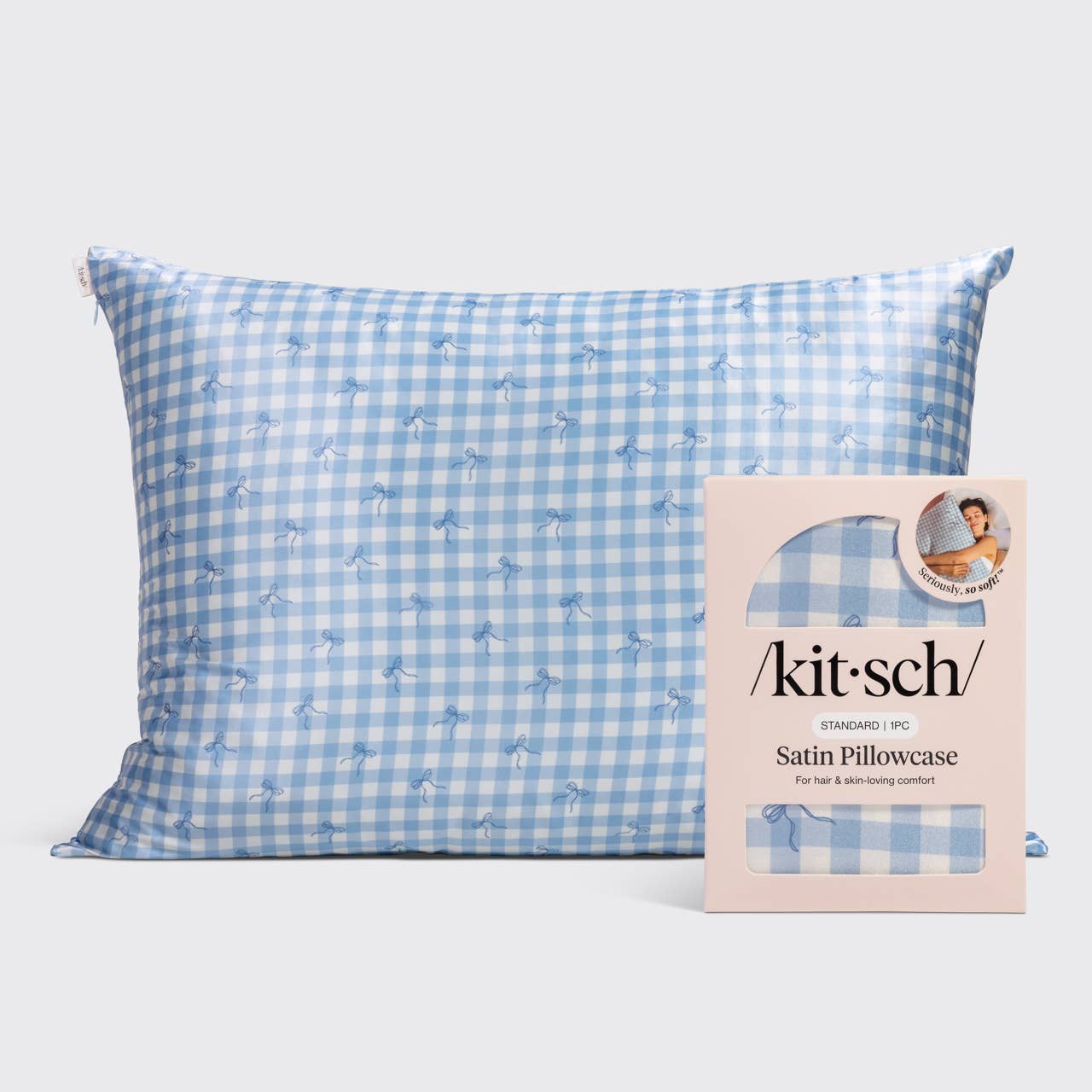 Kitsch Satin Pillowcase Standard | Gingham Blue