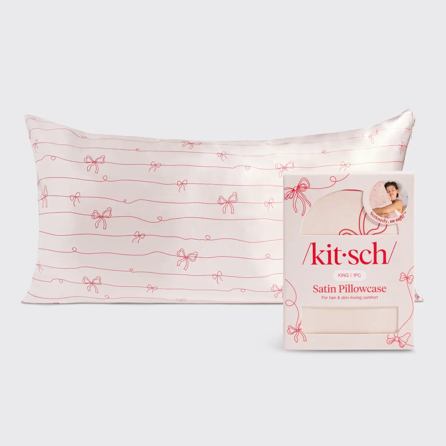 Kitsch King Pillowcase | Holiday Satin Striped Bows