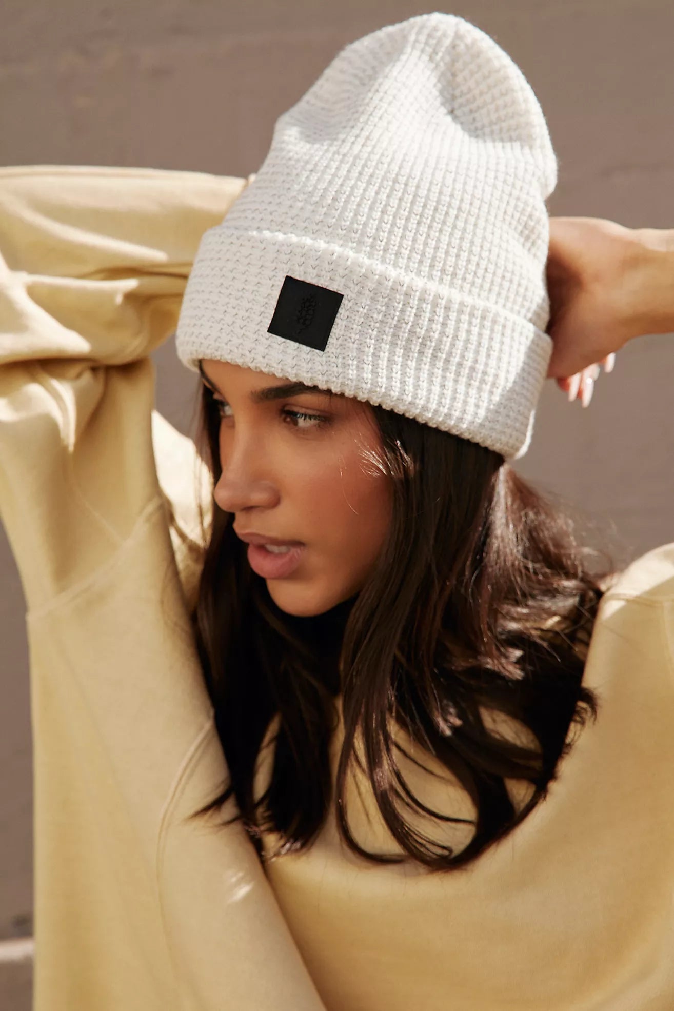 Let's Race Fleece Lined Recycled Yarn Beanie | Ivory