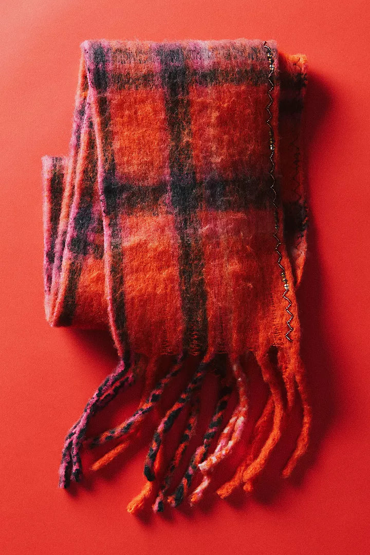 Highland Plaid Skinny Scarf | Pink Combo