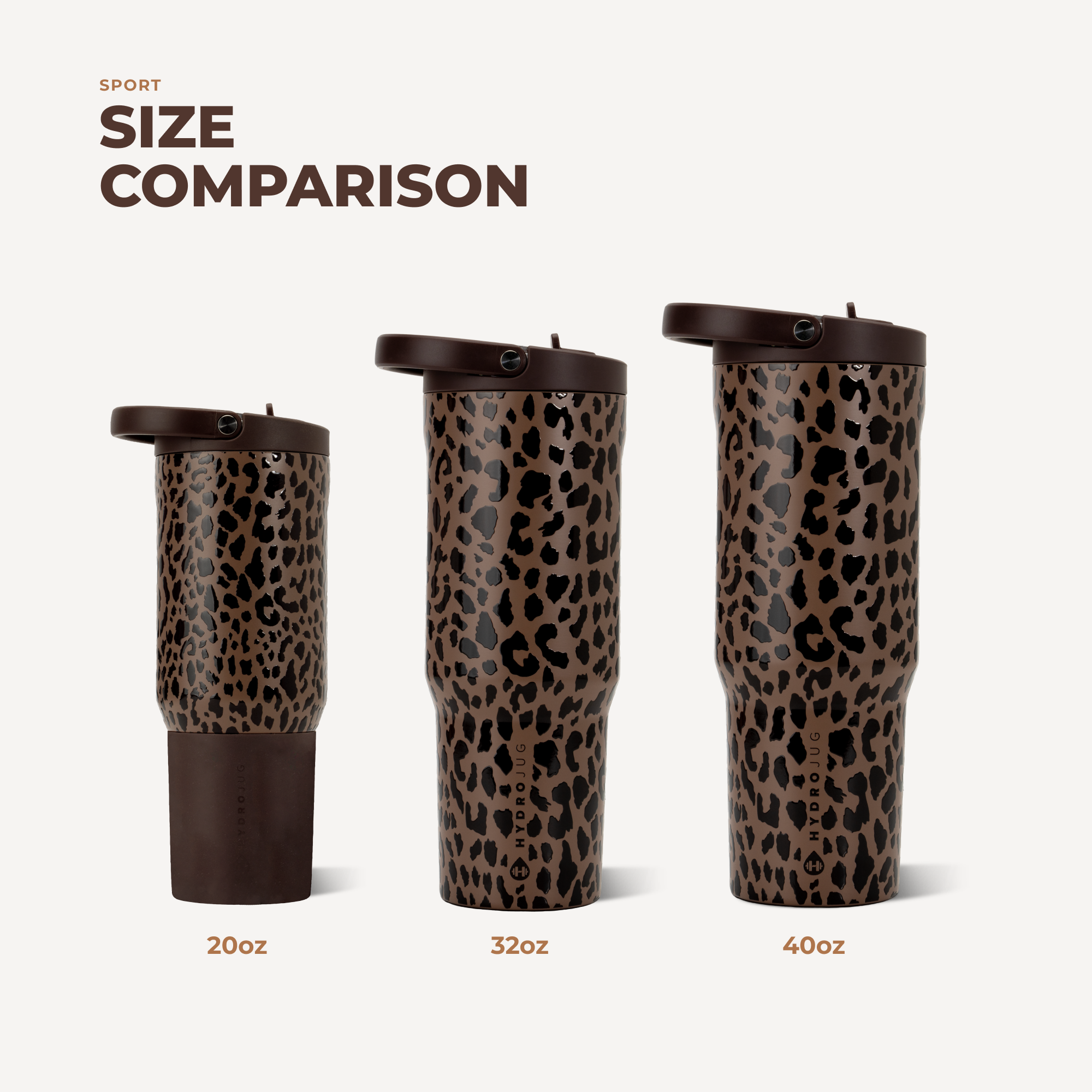 HydroJug 32 oz Sport Water Bottle | Brown Leopard