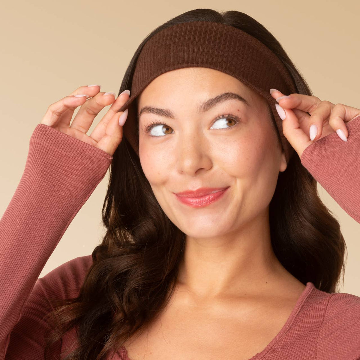 Recycled Fabric Ribbed Elastic Headbands 2pc Set | Mocha & Chocolate