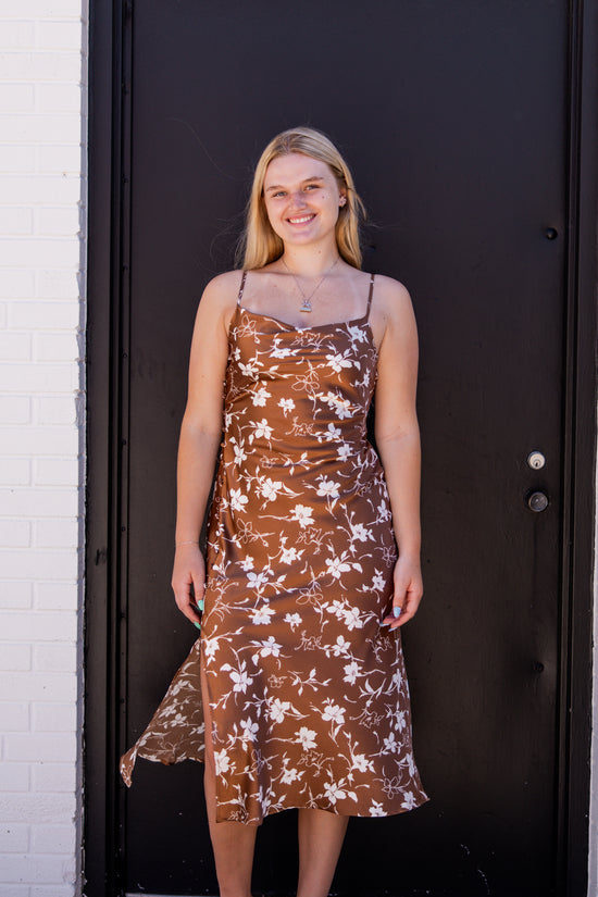 Karlee Floral Cowl Neck Dress | Brown Multi