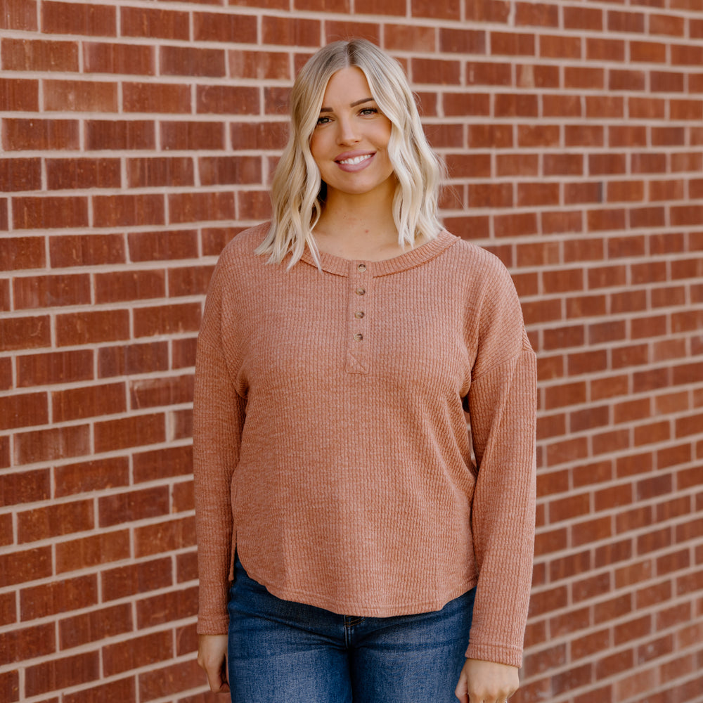 Delaney Waffle Knit Top | Terracotta