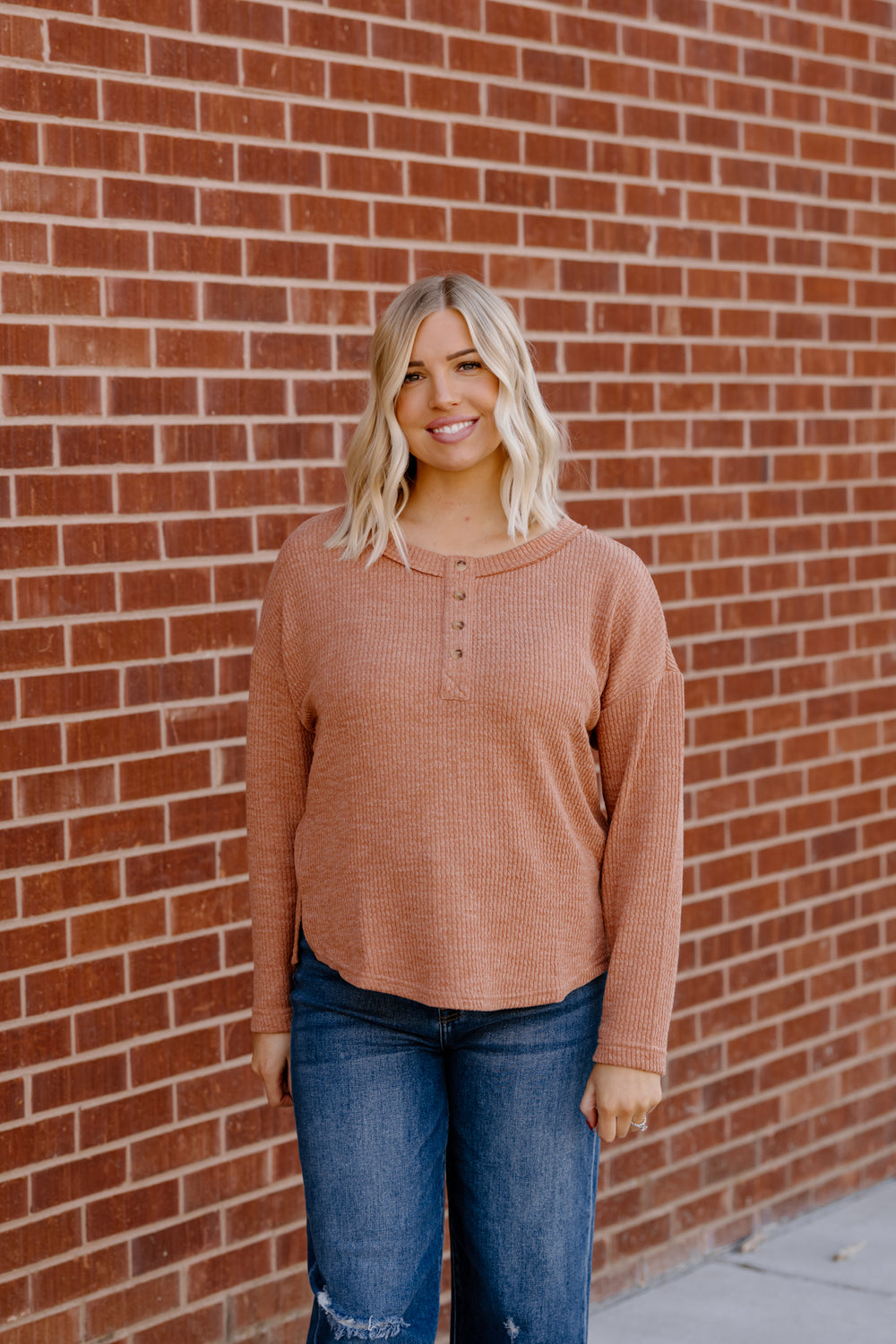 Delaney Waffle Knit Top | Terracotta