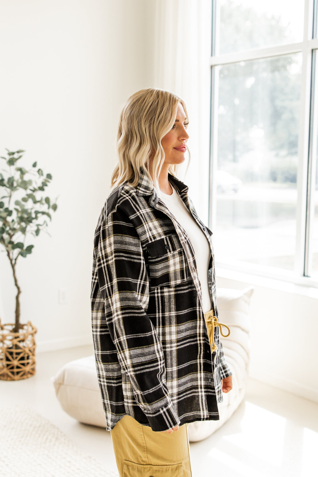 Jayda Plaid Button Down Shirt | Black