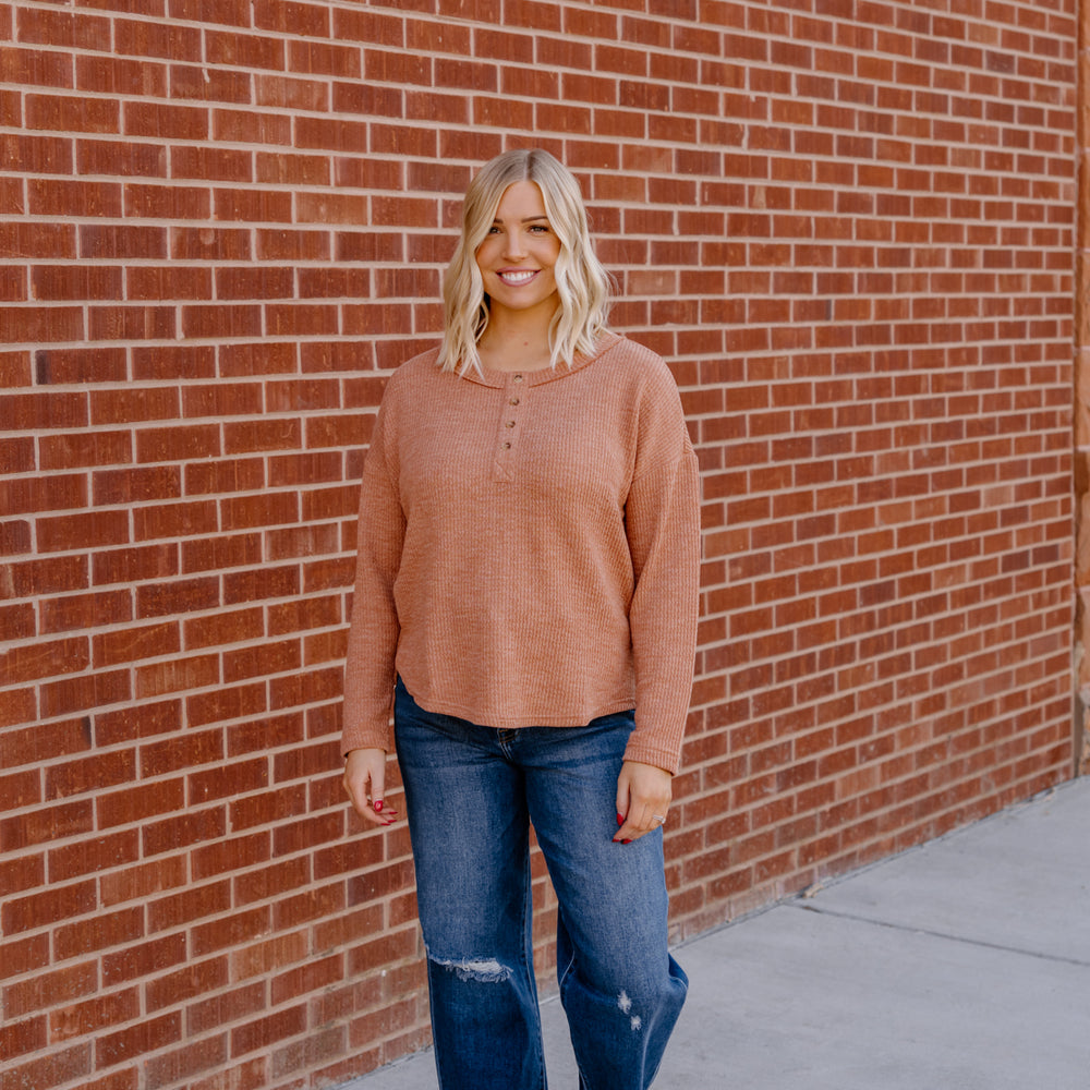 Delaney Waffle Knit Top | Terracotta