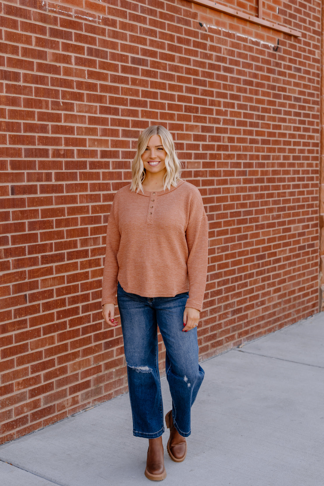 Delaney Waffle Knit Top | Terracotta