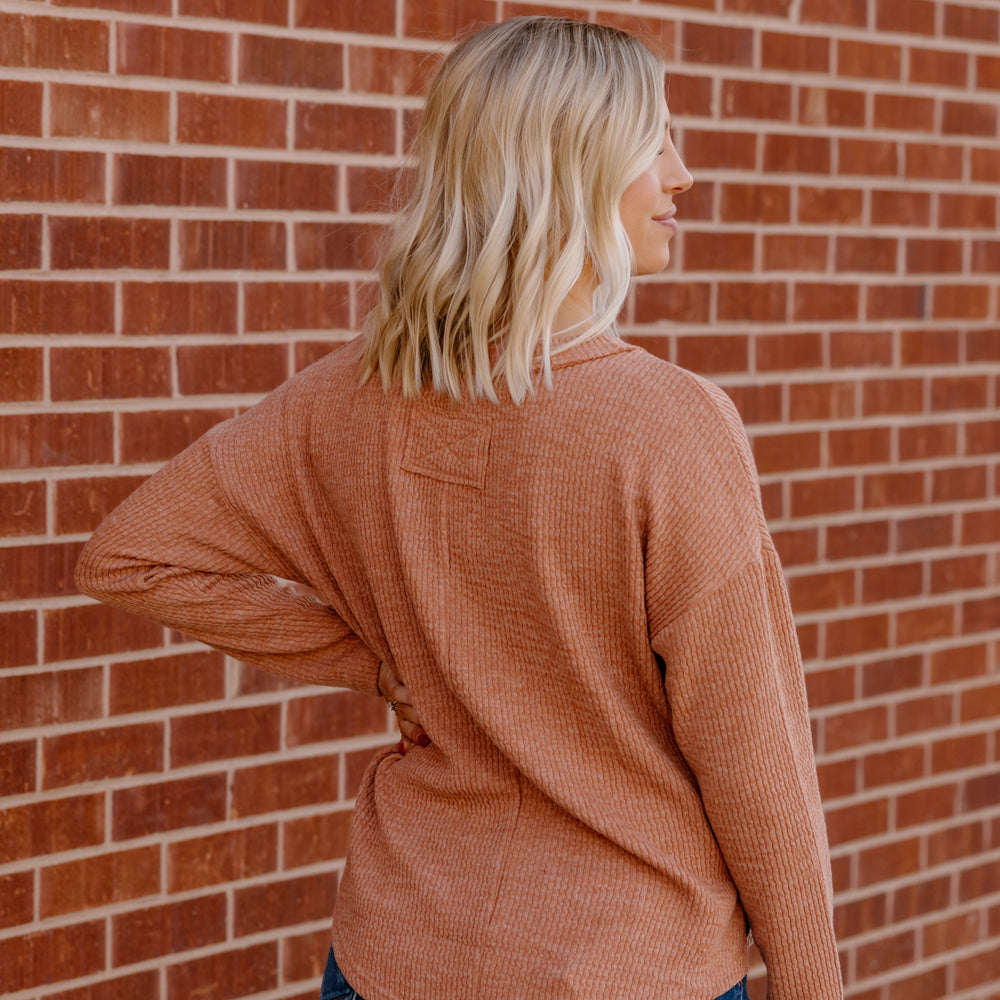 
                      
                        Delaney Waffle Knit Top | Terracotta
                      
                    