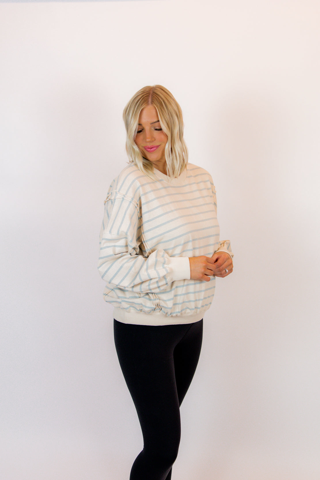 Londyn Striped Crewneck | Natural Blue