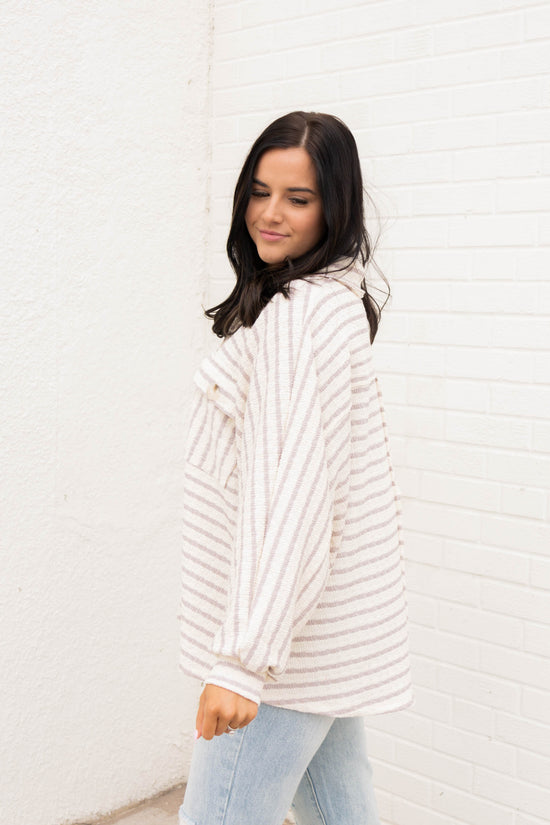Haven Striped Oversized Top | Taupe