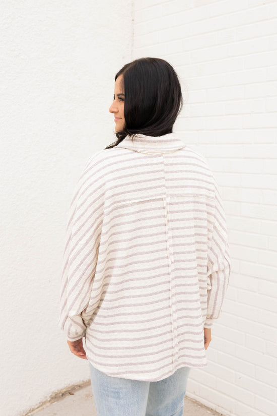 Haven Striped Oversized Top | Taupe