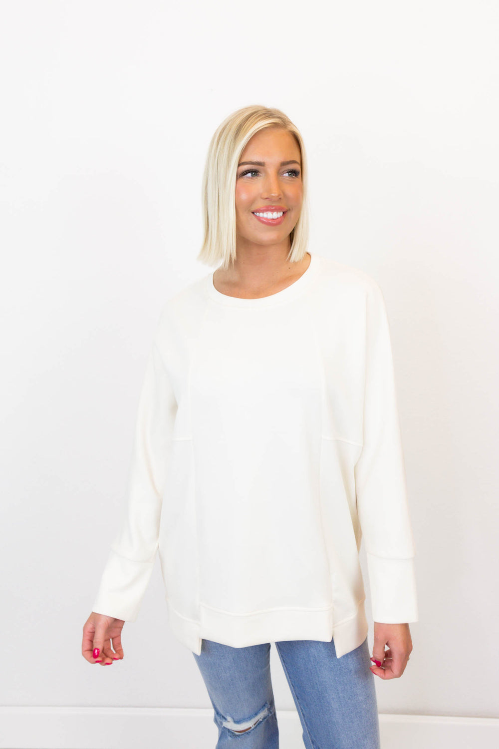 Chelsea Round Neck Dolman Top | Eggshell