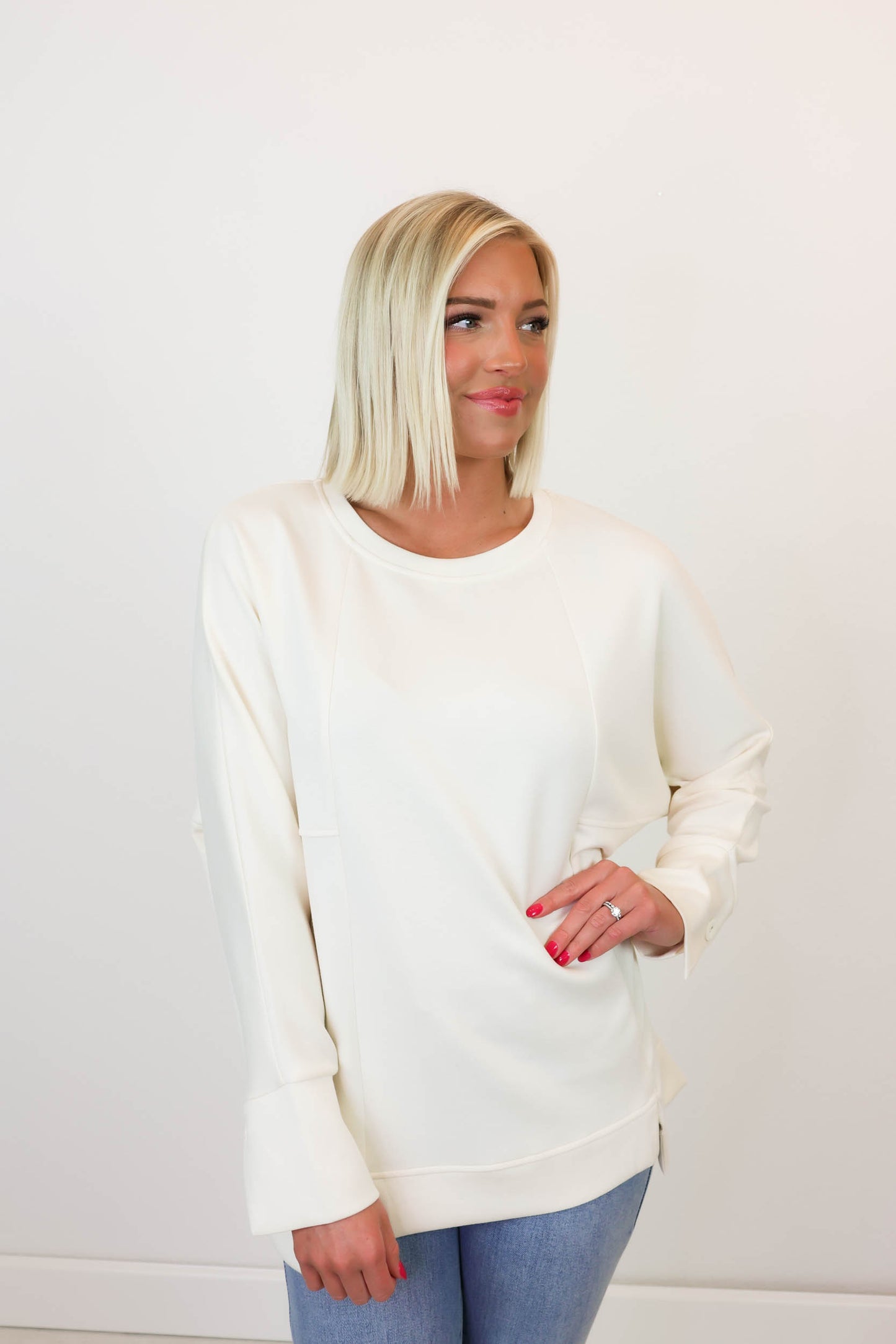 Chelsea Round Neck Dolman Top | Eggshell