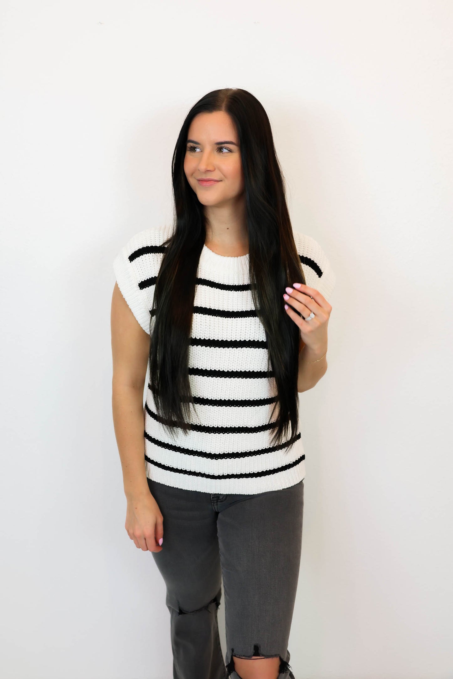 Madelyn Striped Sweater Vest | White/Black