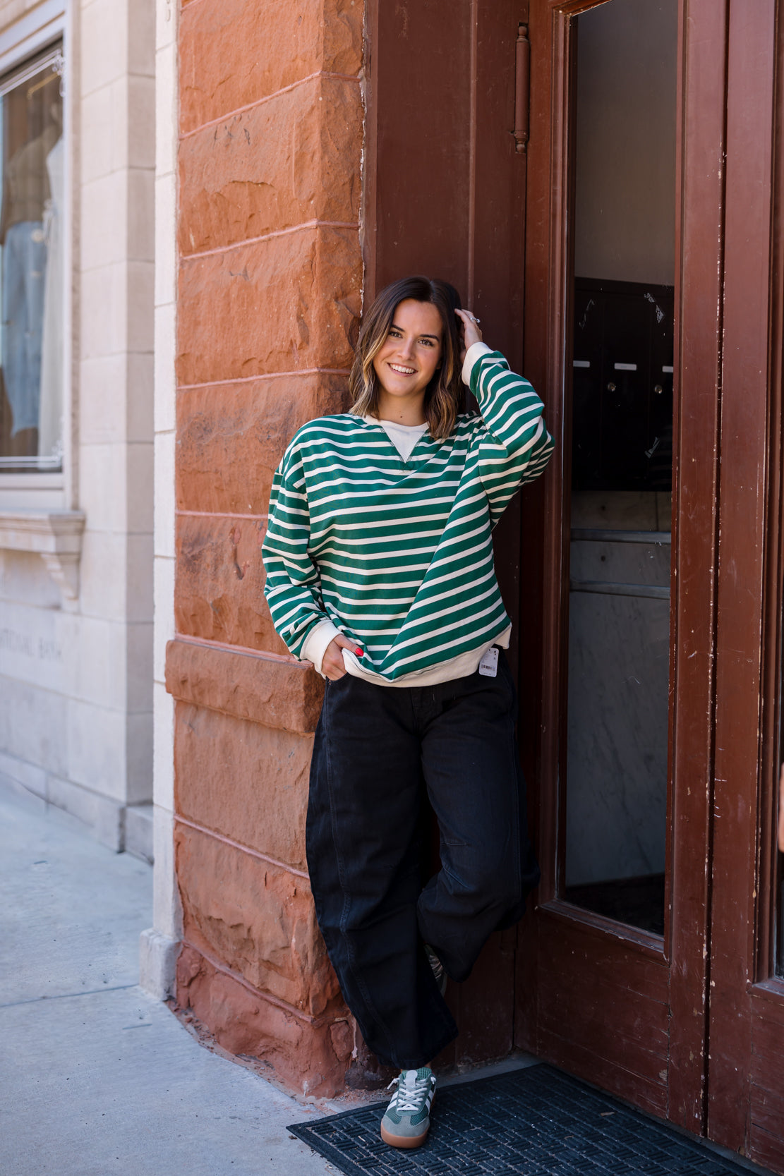 Laura Striped Sweatshirt | Green/Cream