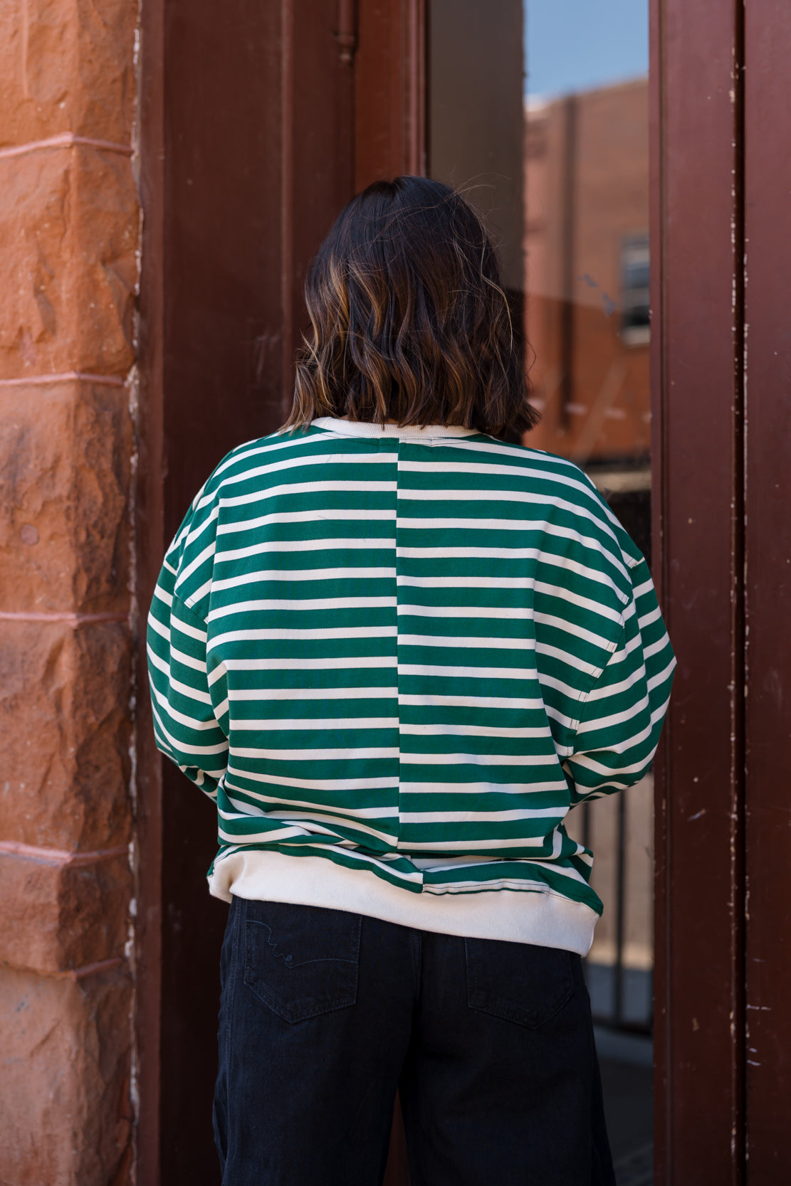 Laura Striped Sweatshirt | Green/Cream