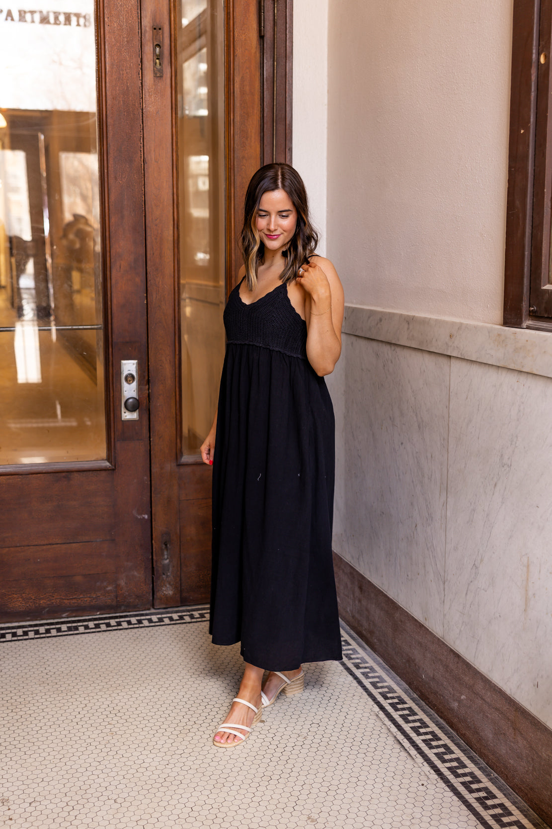 Kamryn Crochet Midi Dress | Black
