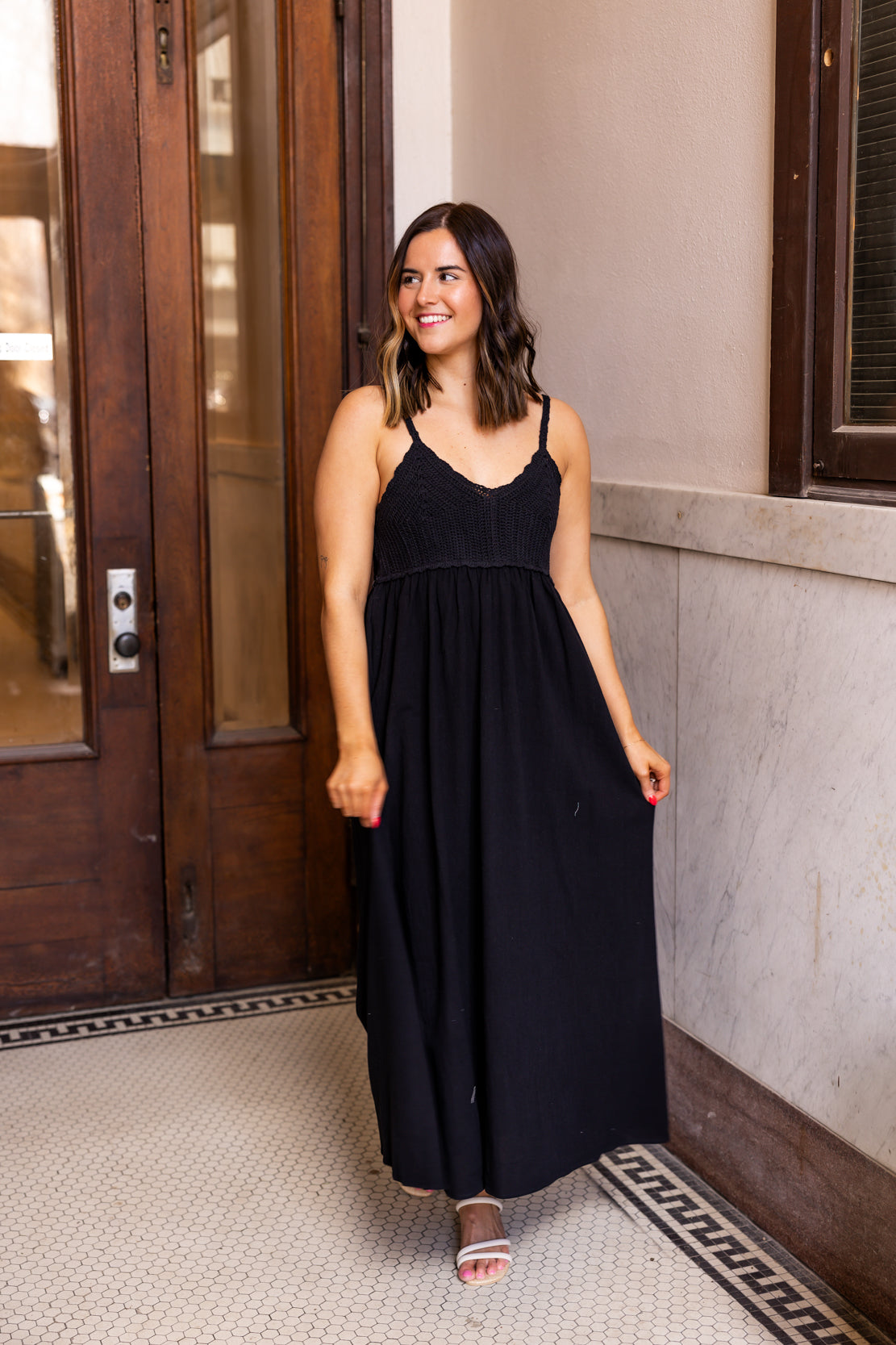 Kamryn Crochet Midi Dress | Black