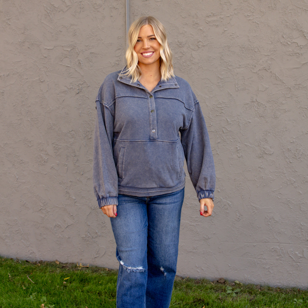 Hallie Button Down Sweatshirt | Denim