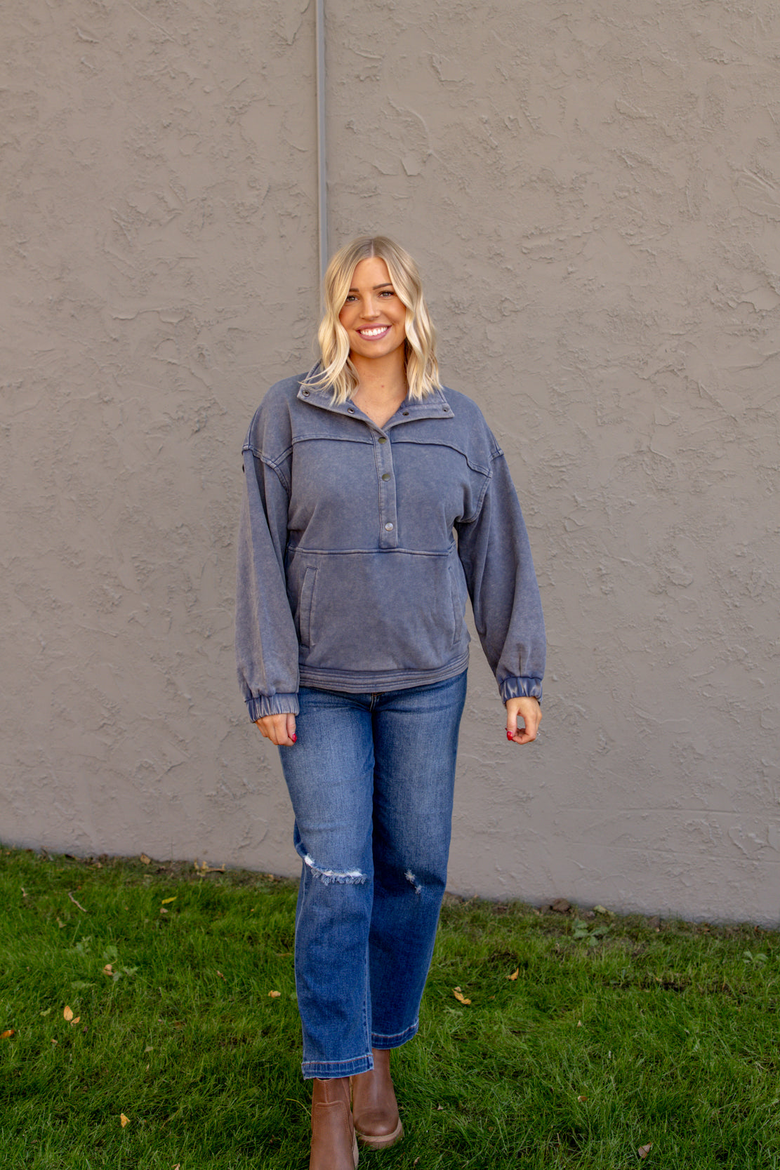 Hallie Button Down Sweatshirt | Denim