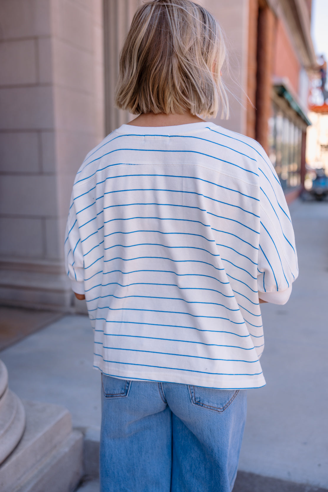 Taylor Striped Dolman Top | Off White/Blue