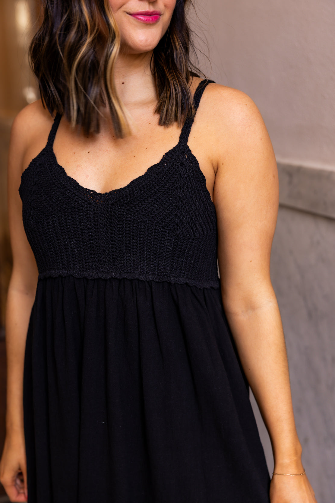 Kamryn Crochet Midi Dress | Black