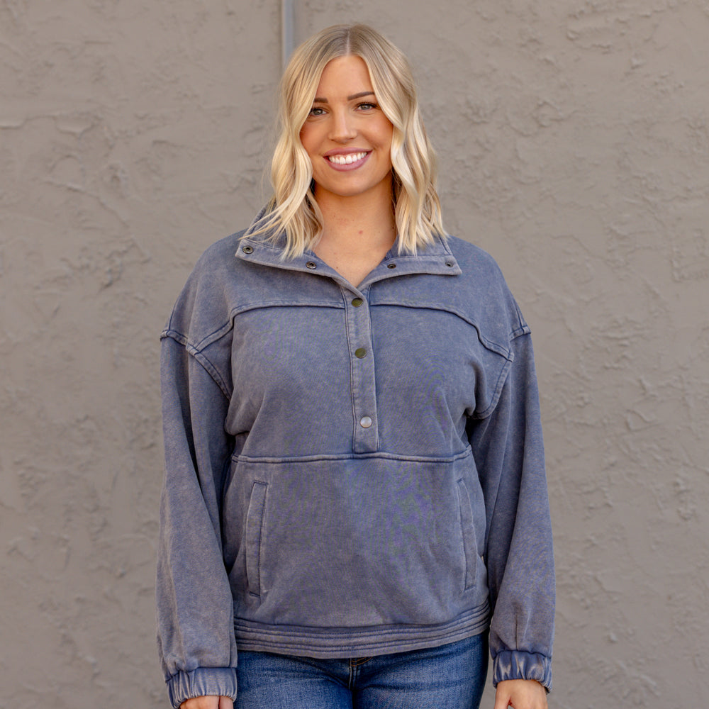 
                      
                        Hallie Button Down Sweatshirt | Denim
                      
                    