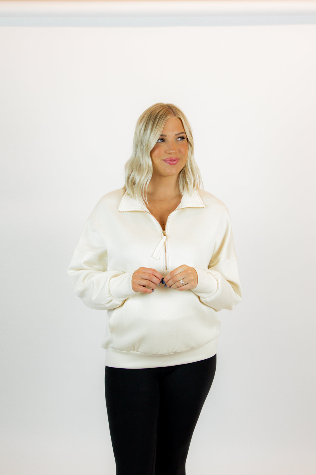 Kennedy Zip Up Pullover | Eggshell