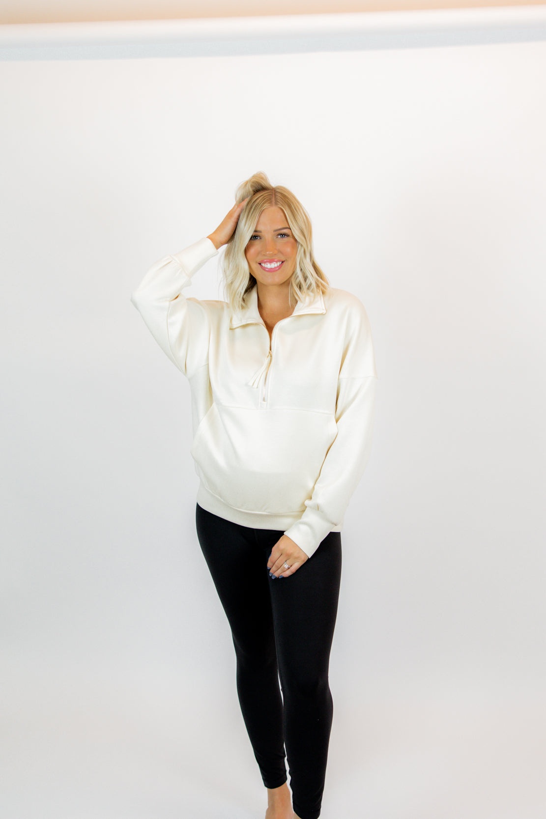 Kennedy Zip Up Pullover | Eggshell