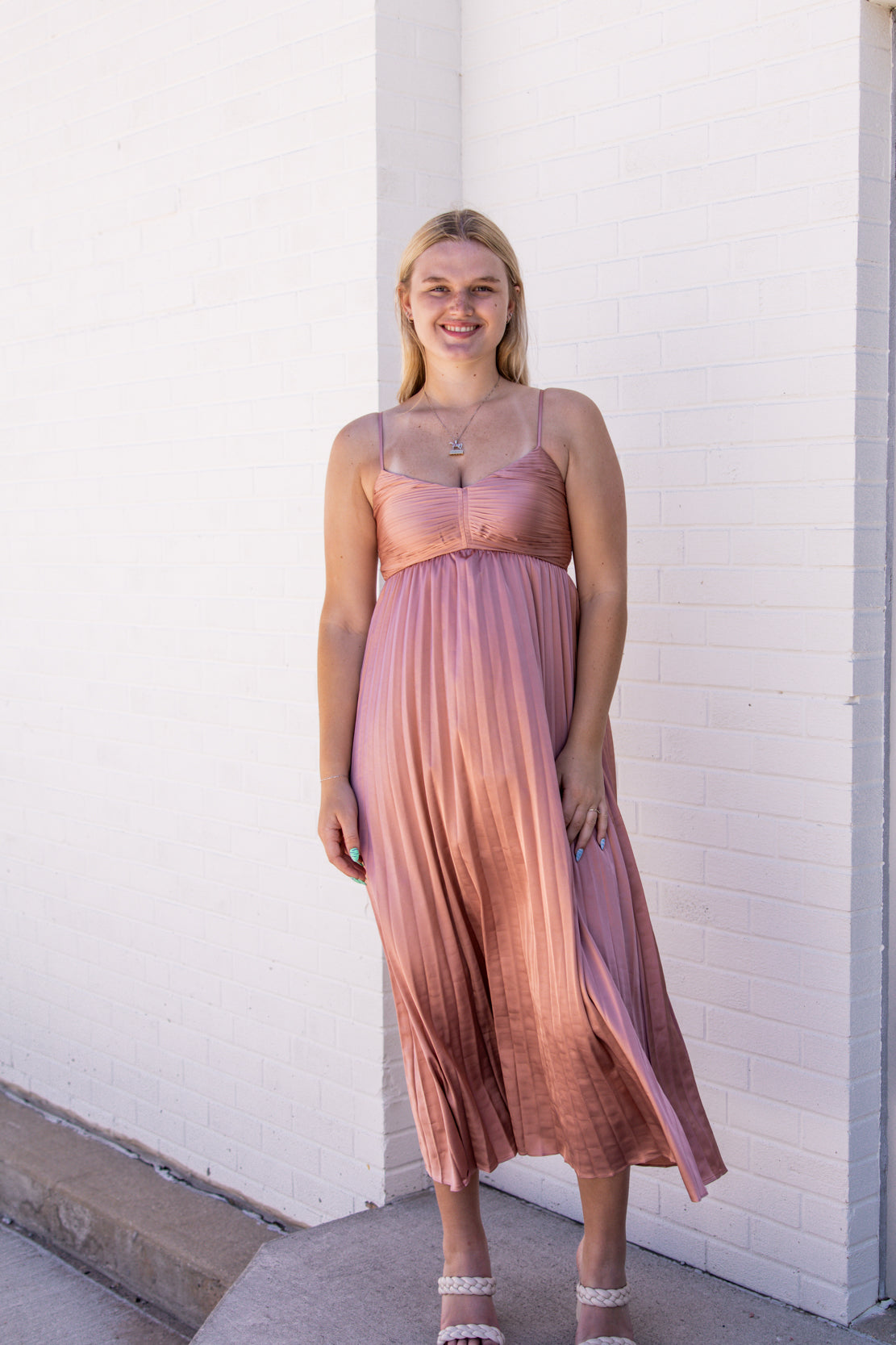 Bailey Pleated Midi Dress | Dusty Pink