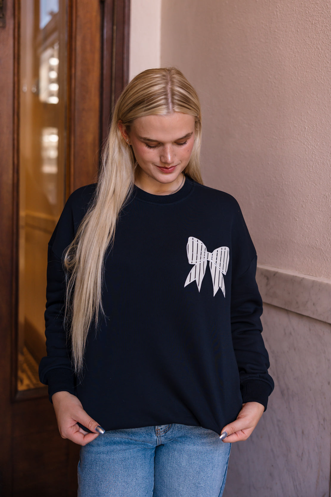 Big Bow Crewneck | Navy