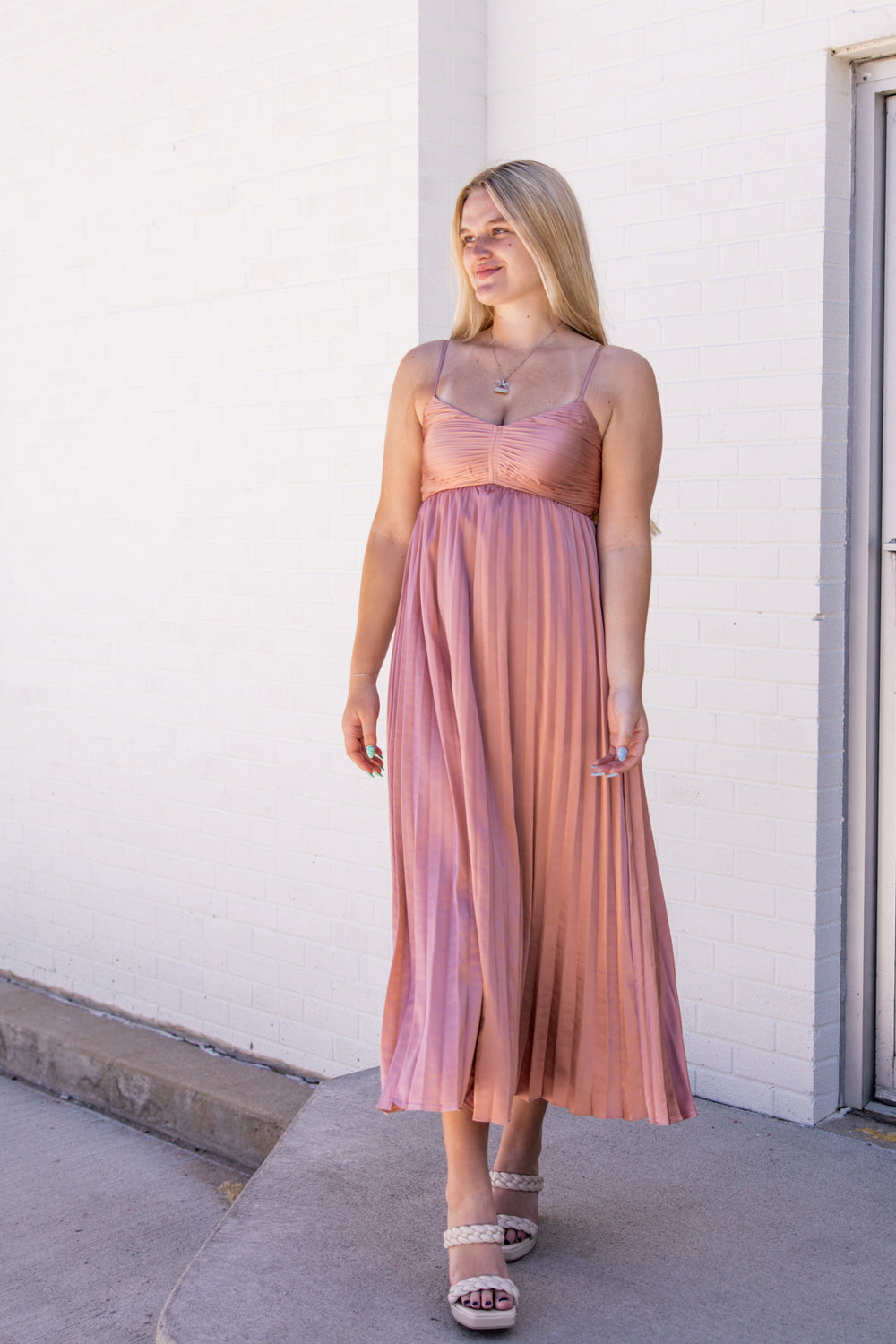 Bailey Pleated Midi Dress | Dusty Pink