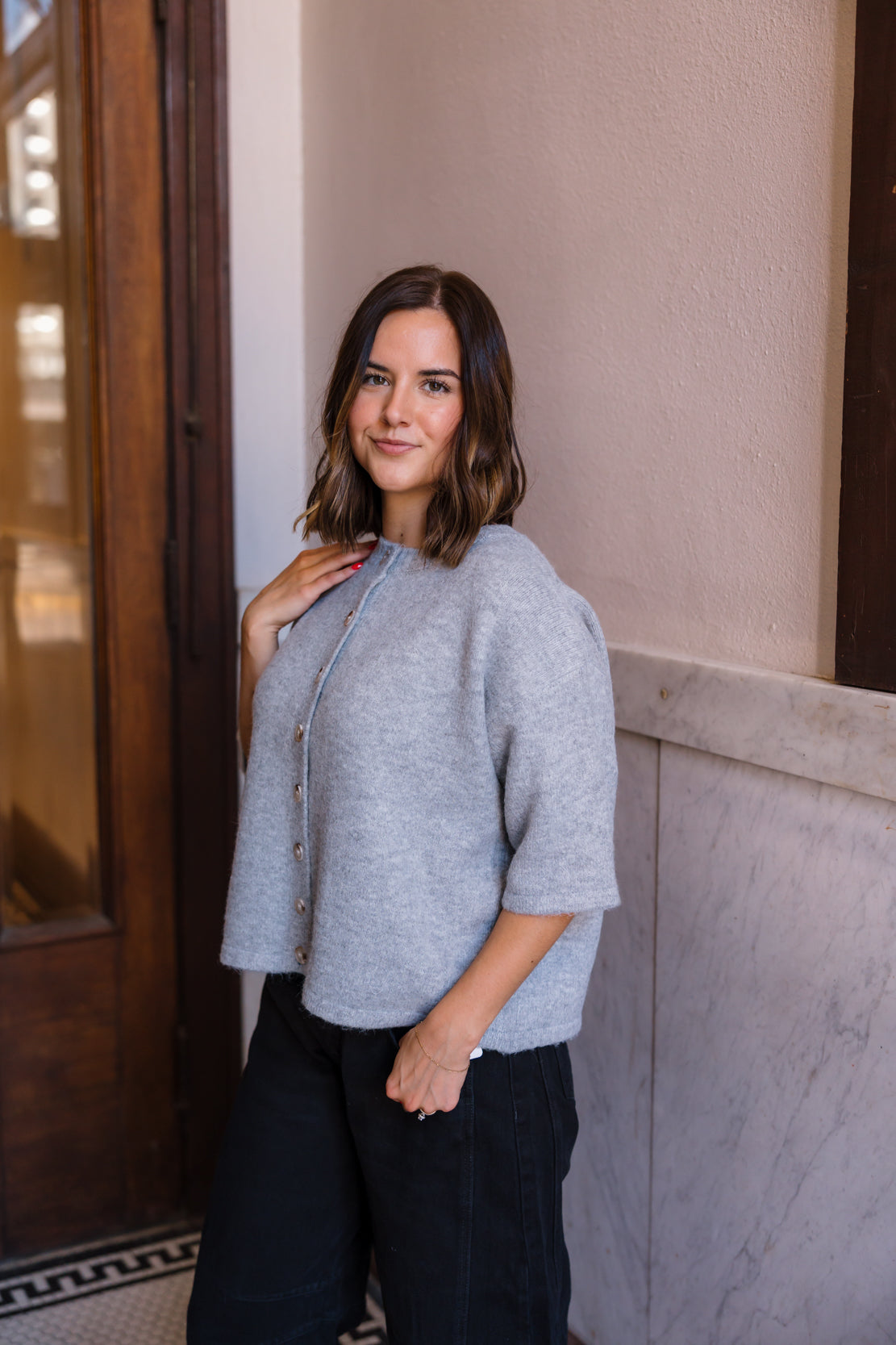 Aubree Button Up Sweater | Heather Grey