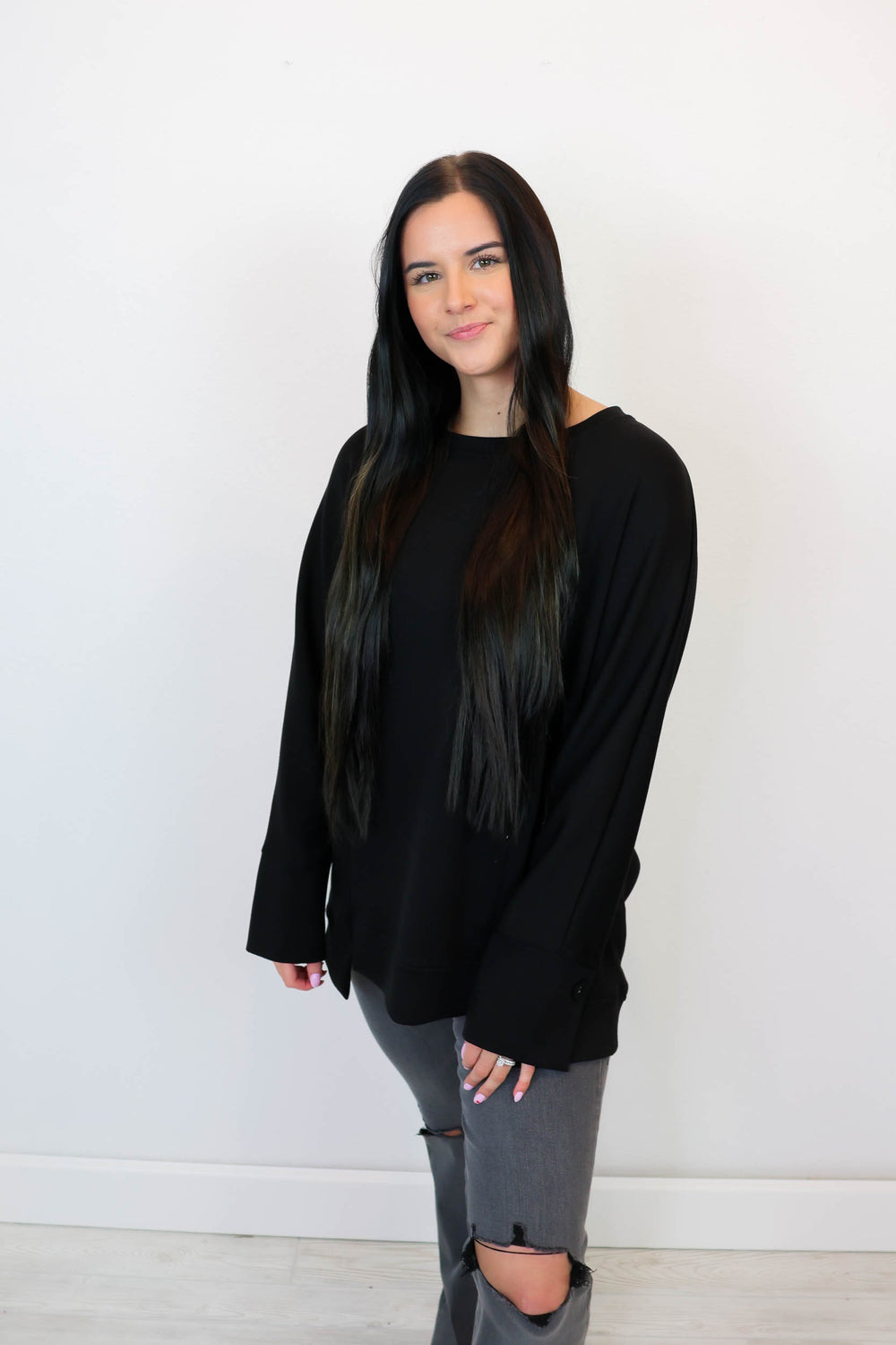 Chelsea Round Neck Dolman Top | Black