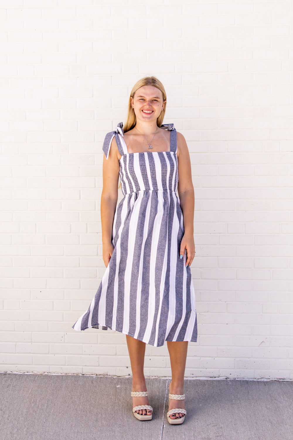 Nora Striped Midi Dress | Navy