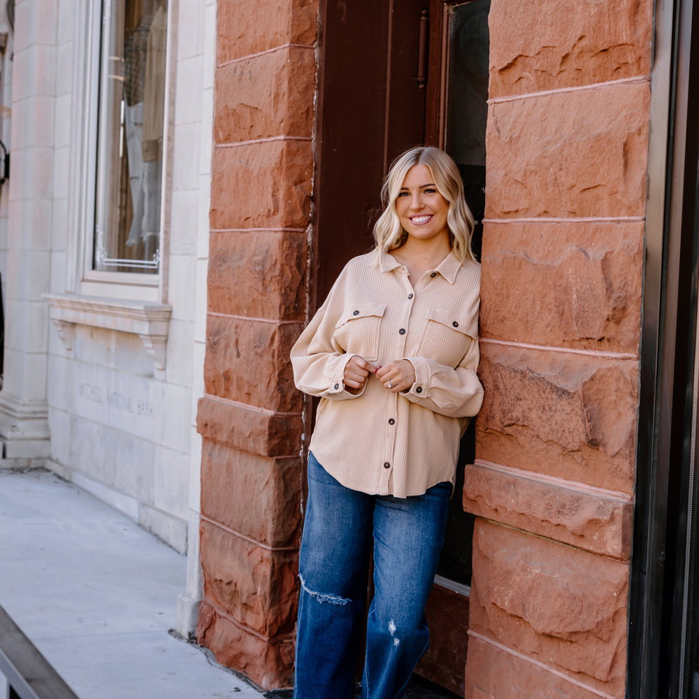 
                      
                        Kelsey Button Down Shacket | Taupe
                      
                    