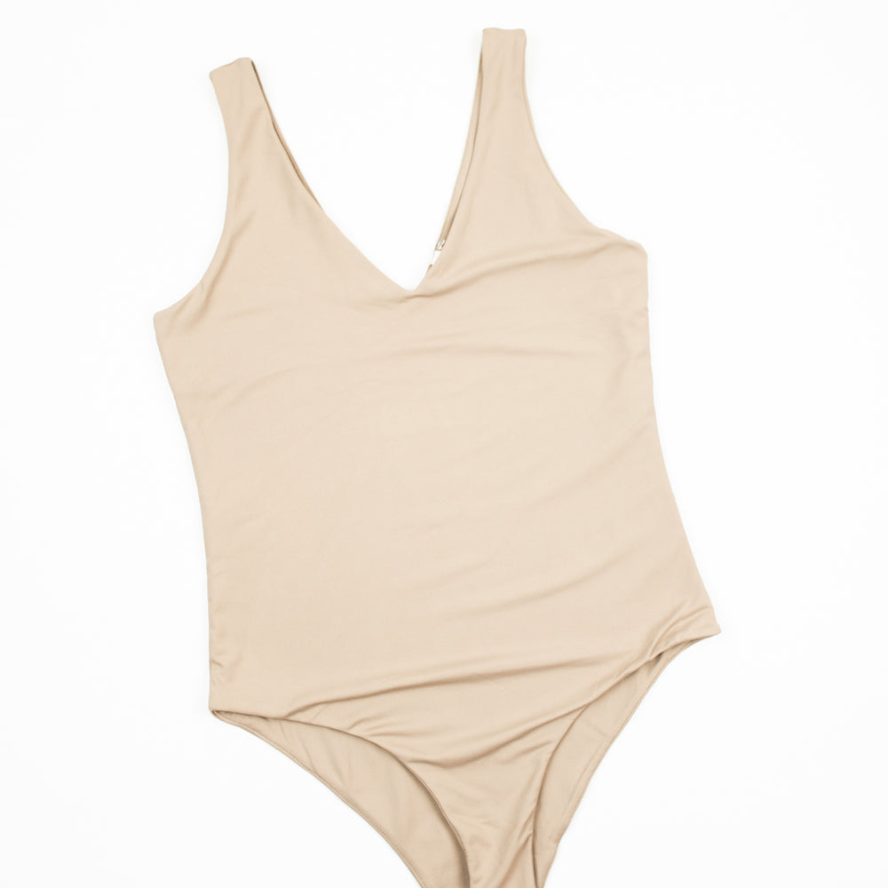 Mabel V-Neck Bodysuit | Nude