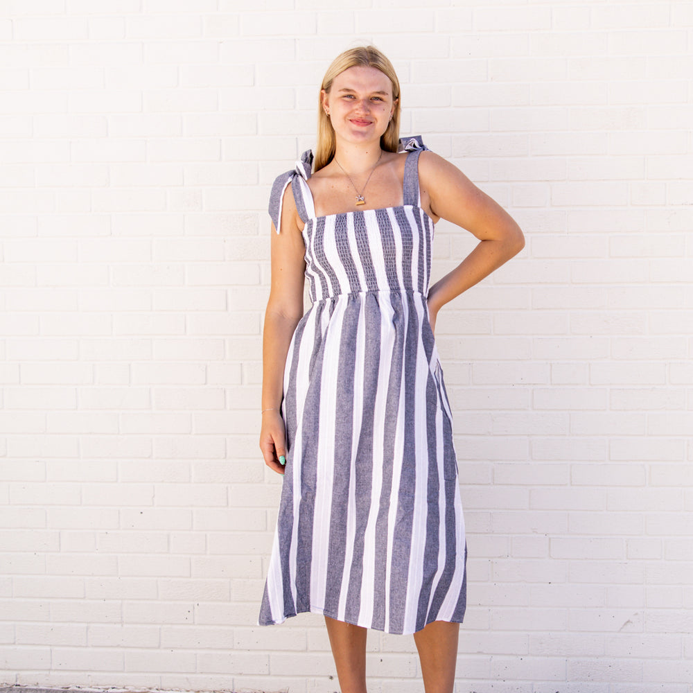 
                      
                        Nora Striped Midi Dress | Navy
                      
                    