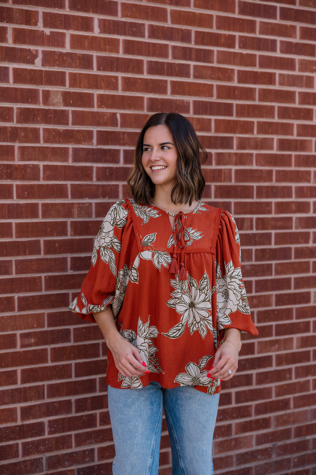 Amanda 3/4 Floral Top | Rust