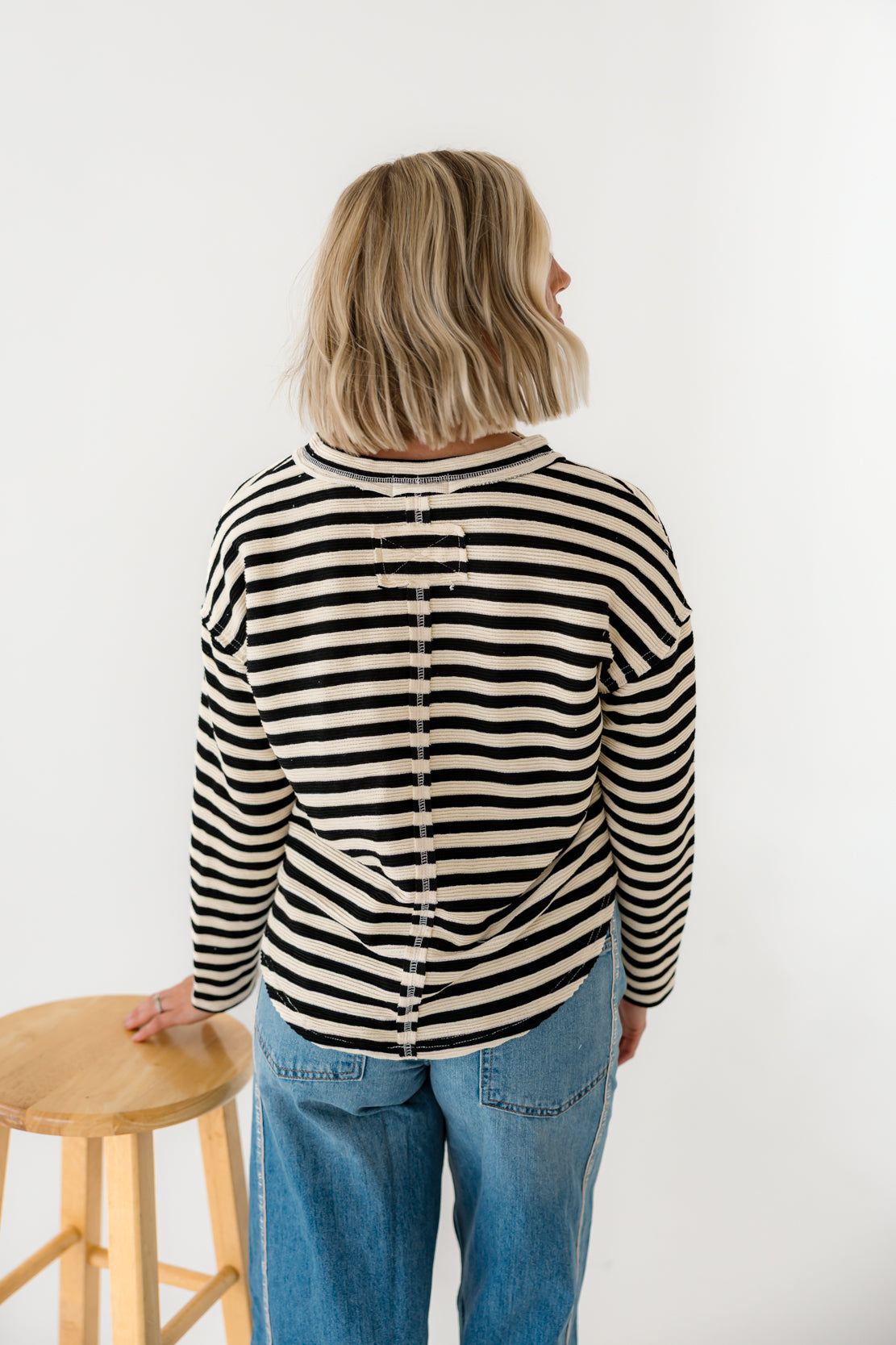 Kendra Striped V-Neck Top | Black