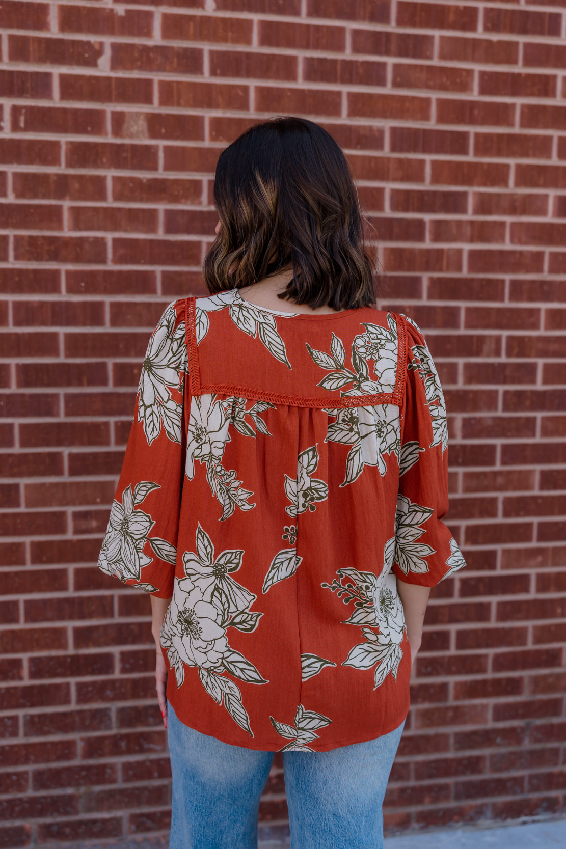 Amanda 3/4 Floral Top | Rust